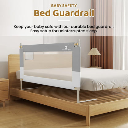 StarAndDaisy Alloy Steel Baby Bed Guard Rail with T-Body Support Frame/Adjustable Height, and Portable Single-Side Design for Infant and Toddler Safety - (Grey & White-1.8 M)