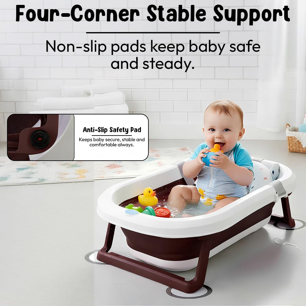 StarAndDaisy Baby Bath Tub for 0 to 5 Years/Bath Tub for Kids 0-3 Years, Tub for Girls & Boys with oldable Legs, Easy to Store -Brown