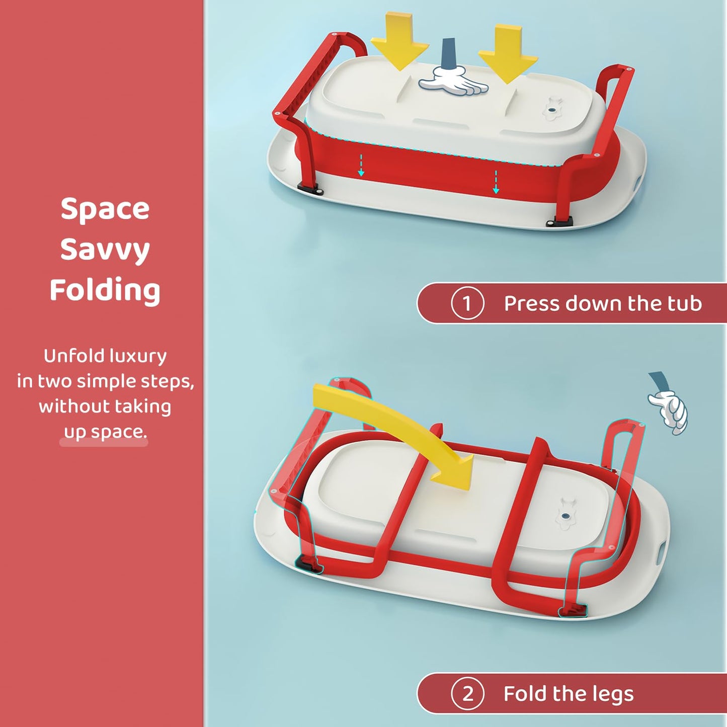 StarAndDaisy Baby Bath Tub for 0 to 5 Years/Bath Tub for Kids 0-3 Years, Newborn Baby Folding Bathing Tub Girls & Boys with Soap Tray, Easy to Store (BT-Red)