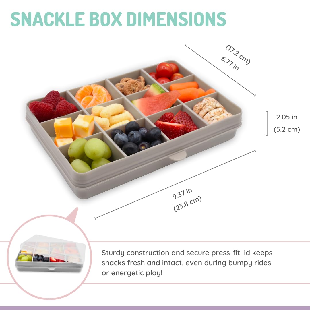 melii Snackle Box with 12 individual compartments, removable dividers, Snack capacity 4oz/114ml each, Grey