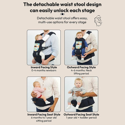 StarAndDaisy 4-in-1 Baby Carrier for 0 to 3 Year Baby/Kangaroo Bag with Comfortable Soft Hip Seat/Baby Carrier - 4 Carrying Positions, 2 Storage Pockets