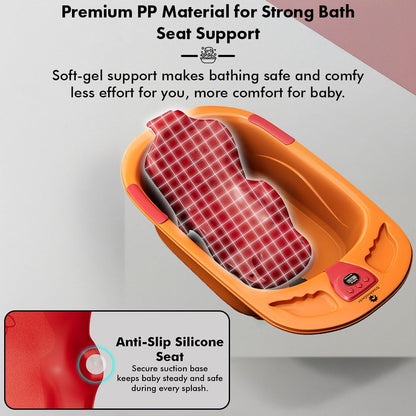 StarAndDaisy Baby Bath tub for 0 to 5 Years with Temperature Sensor/Bath Tub for Kids with Anti-Slip Legs/Bathtub for Baby with Baby Bather -Without Wheel(Orange - Red)