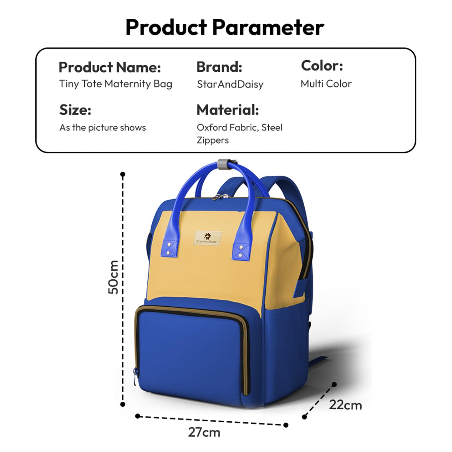 StarAndDaisy Diaper Bag for Mothers for Travel / 30L Lightweight Maternity Bag with 3 Insulated Bottle Pockets/Baby Bag for Mother Travel & Diaper Bag for Baby – Blue Yellow