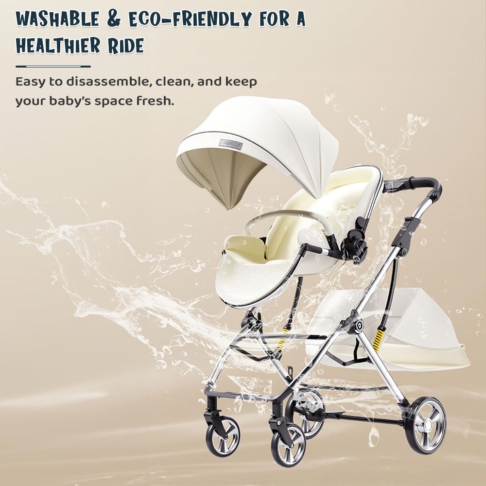 StarAndDaisy Coballe Baby Stroller, 2 in 1 High Landscape Convertible Reversible Bassinet Pram for Infant, Foldable Aluminum Alloy Pushchair with Adjustable Backrest, 3D Suspension (Green)