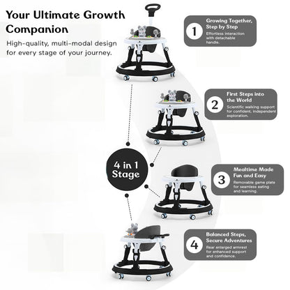 StarAndDaisy 360° Baby Walker 6-24 Months / 7 Level Height Adjustment Walker for Kids Boy and Girl with Intergrated RGB Lights, Switchable Food & Musical Toy Tray/Premium Baby Activity Walker with Parent Rod-Black