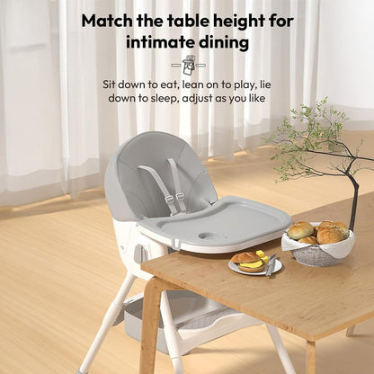 StarAndDaisy High Chair for Baby 6 Months to 5 Years/Adjustable Height Feeding Chair with 4 Reclining Seat Positions, Double Food Tray, Foldable Design & Wheels/High Chair for Baby - Grey