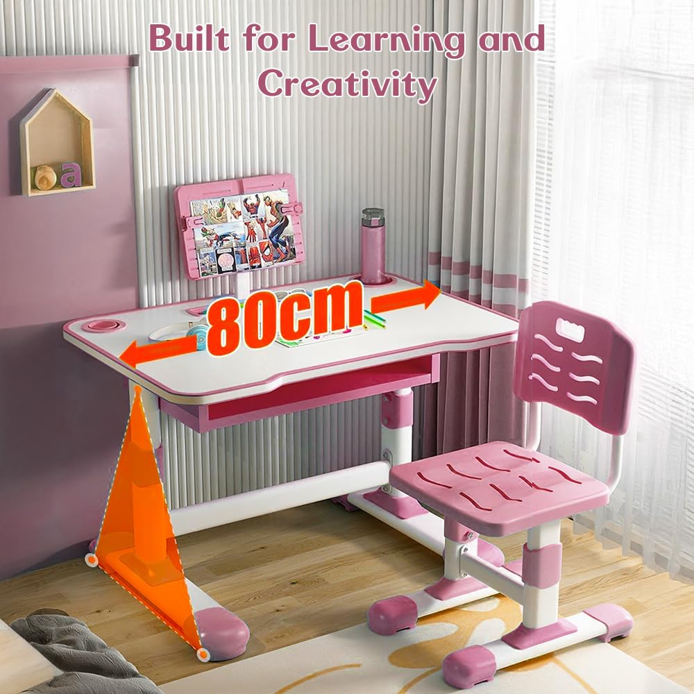 StarAndDaisy Study Table for Kids 5-12years Boys Girls, Multi-Functional Study Table for Kids | Adjustable Angle Table with Storage (Pink)