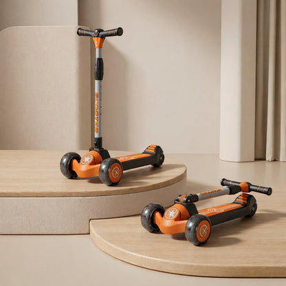 StarAndDaisy kick Scooter for Kids 3-12 Years Boys & Girls / 3-Wheel Skae Scooter Boys & Girls with Pu Light Up LED Wheels/Skating Scooter 5 Level Adjustable Height and Easy to Fold -Orange Black