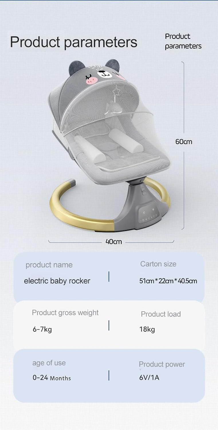 StarAndDaisy Baby Rockers for 0 to 2 Years, Baby Multi Functional Rocker for Babies, Infants & Toddler with Mattress, 5-Level Automatic Swing & Bouncer/Cradle with Touch Panel & Hanging Toys (Grey.)