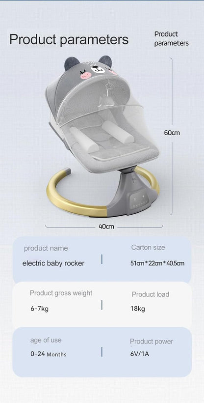 StarAndDaisy Baby Rockers for 0 to 2 Years, Baby Multi Functional Rocker for Babies, Infants & Toddler with Mattress, 5-Level Automatic Swing & Bouncer/Cradle with Touch Panel & Hanging Toys (Grey.)