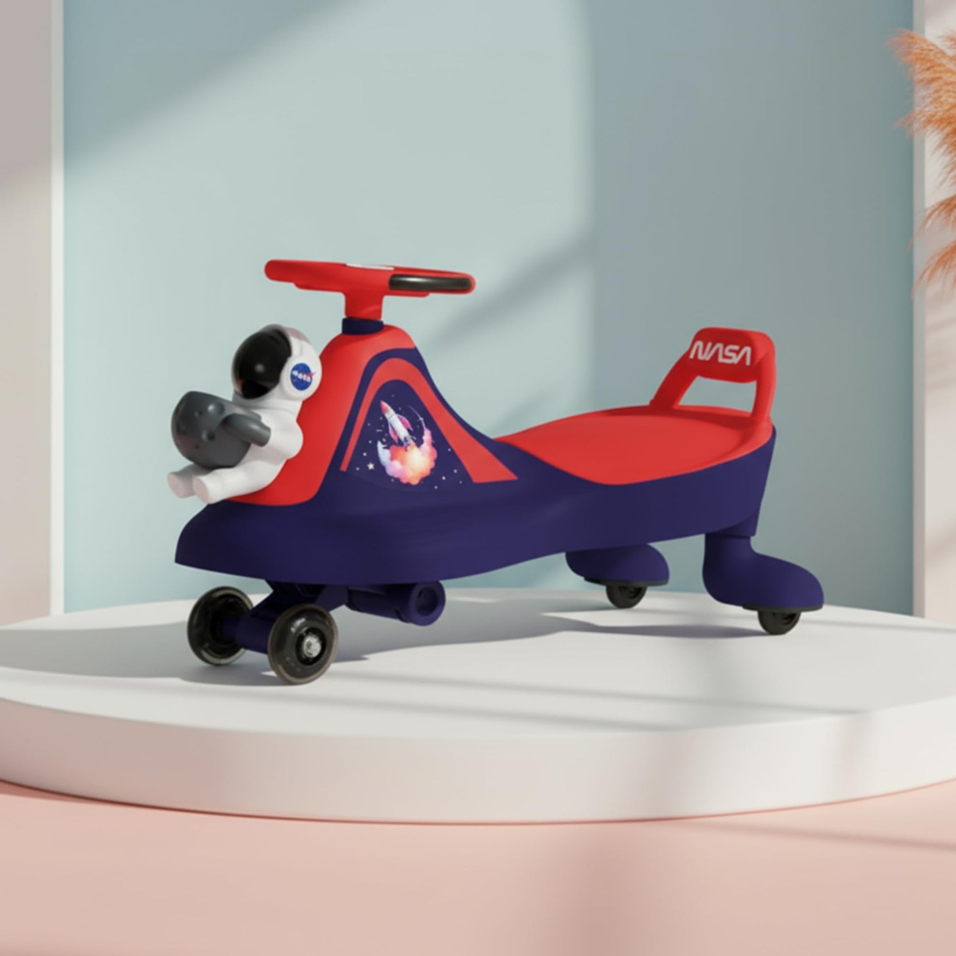 StarAndDaisy Baby Swing/Magic Car for Kids Toys for 2-5 Years boy & Girl with Backrest seat & Storage, 360° Swivel Steering Twister Ride-on/Wiggle car Toy - Red & Blue