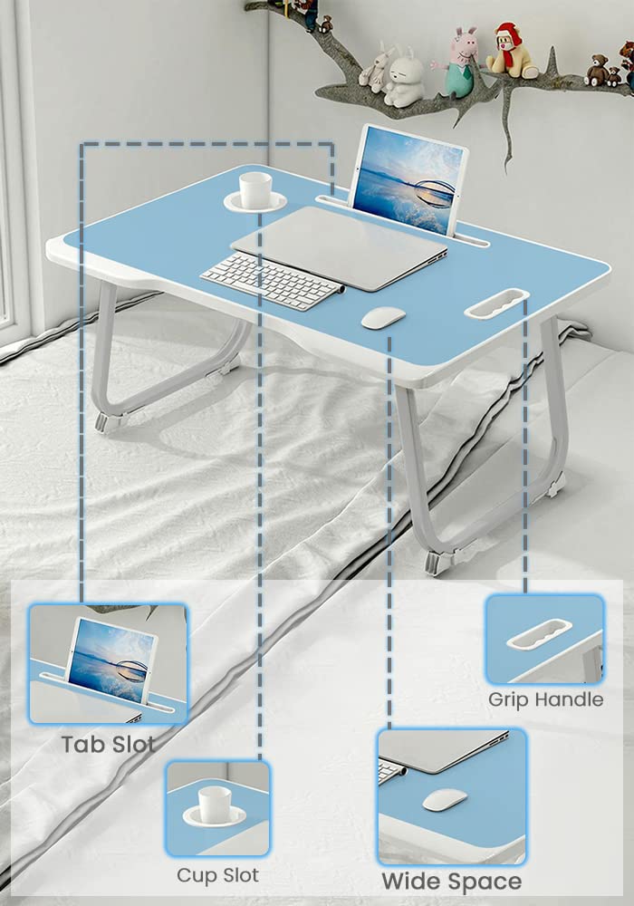 StarAndDaisy Baby Kids Foldable Study Desk/Baby Bed Table for Laptop and Study/Laptop Table Stand with Height Adjustable - USB-Grey1