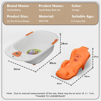 StarAndDaisy Baby Bath tub for 0 to 5 Years with Temperature Sensor/Bath tub for Kids 0-3 Years for Kids with Anti-Slip Legs/Bath tub for Baby with Baby Bather Without Wheel(White-Orange)