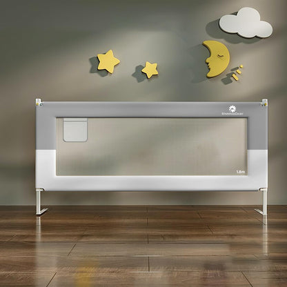 StarAndDaisy Alloy Steel Baby Bed Guard Rail with T-Body Support Frame/Adjustable Height, and Portable Single-Side Design for Infant and Toddler Safety - (Grey & White-1.8 M)