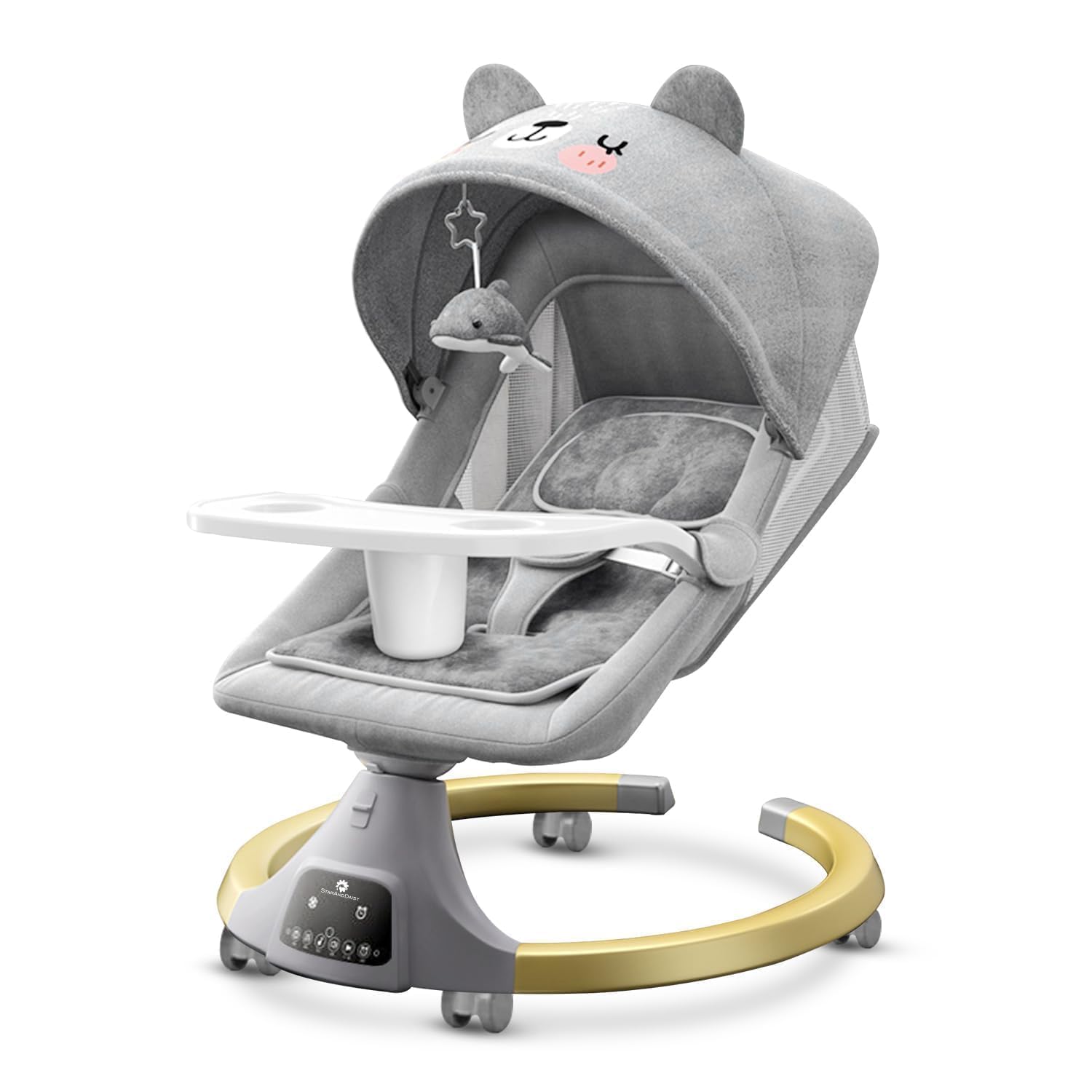 StarAndDaisy Baby Rockers for 0 to 2 Years, Baby Multi Functional Rocker for Babies, Infants & Toddler with Mattress, 5-Level Automatic Swing & Bouncer/Cradle with Touch Panel & Hanging Toys (Grey.)