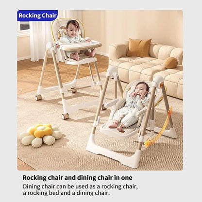 StarAndDaisy Galaxy 2 in1 Rocking Baby High Chair for Boys and Girls Dining Chair 4 Level Reclining Position, Adjustable Height, Locking Wheels, 5 Point Safety Belt (Brown)