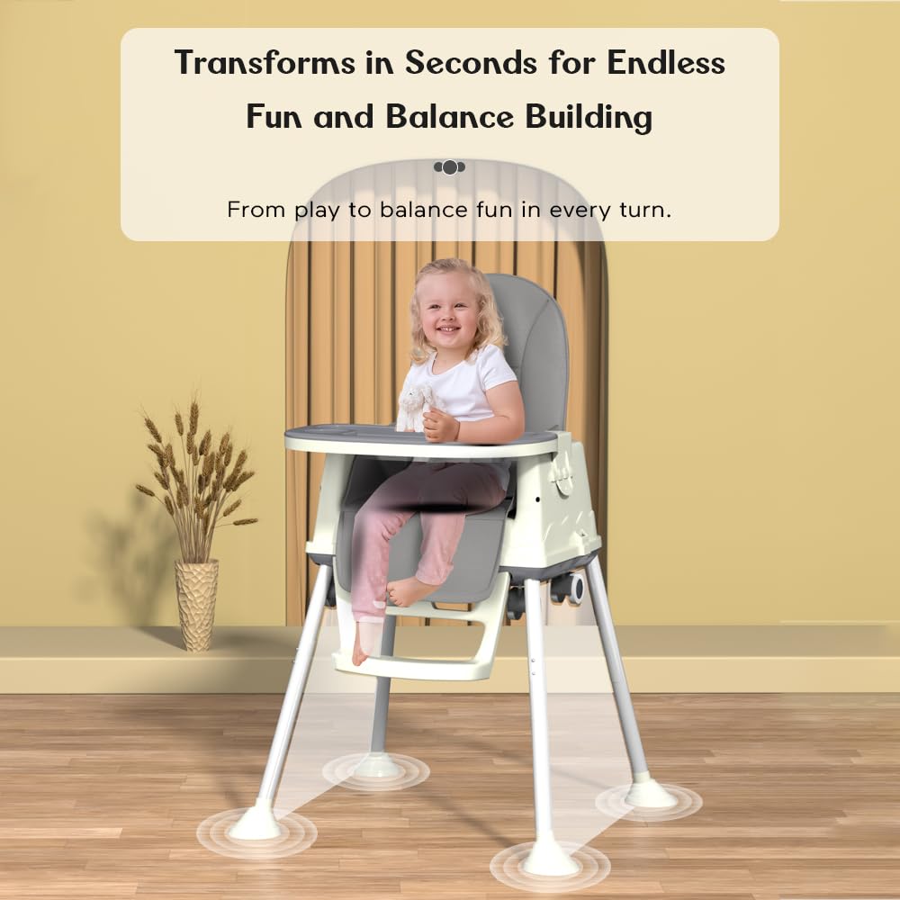 StarAndDaisy High Chair for Baby/Baby Feeding Chair for 0 to 5 Years with 4 in-1 Multifunctions/High Chair with Height Adjustable, Detachable Tray & One-Hand Adjustable - Grey