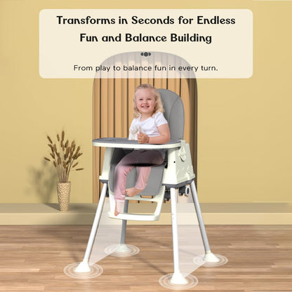 StarAndDaisy High Chair for Baby/Baby Feeding Chair for 0 to 5 Years with 4 in-1 Multifunctions/High Chair with Height Adjustable, Detachable Tray & One-Hand Adjustable - Grey