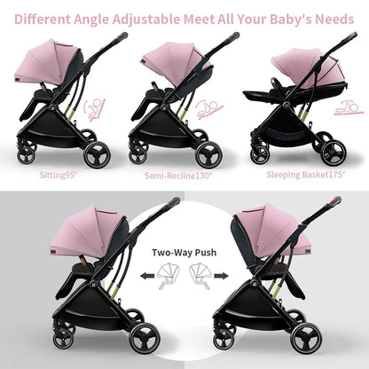StarAndDaisy Coballe Baby Stroller, 2 in 1 High Landscape Convertible Reversible Bassinet Pram for Infant, Foldable Aluminum Alloy Pushchair with Adjustable Backrest, 3D Suspension (Green)