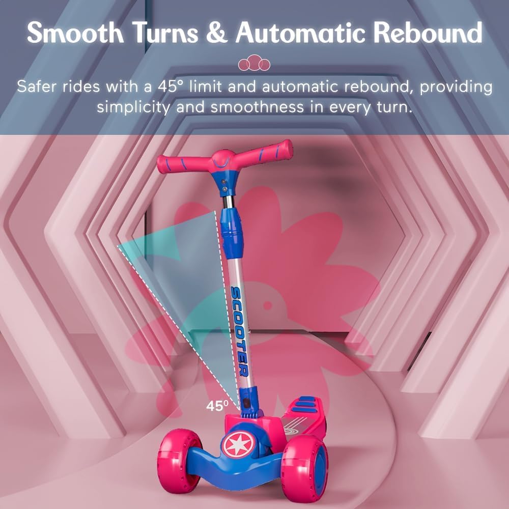 StarAndDaisy kick Scooter for Kids 3-12 Years Boys & Girls / 3-Wheel Skating Scooter Boys & Girls with Pu Light Up LED Wheels/Skating Scooter 5 Level Adjustable Height and Easy to Fold (Red & Blue)