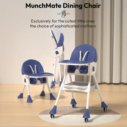 StarAndDaisy High Chair for Baby 6 Months to 5 Years/Adjustable Height Feeding Chair with 4 Reclining Seat Positions, Double Food Tray, Foldable Design & Wheels/High Chair for Baby (Blue)