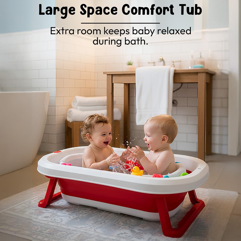 StarAndDaisy Baby Bath Tub for 0 to 5 Years/Bath Tub for Kids 0-3 Years, Tub for Girls & Boys with oldable Legs, Easy to Store -Red