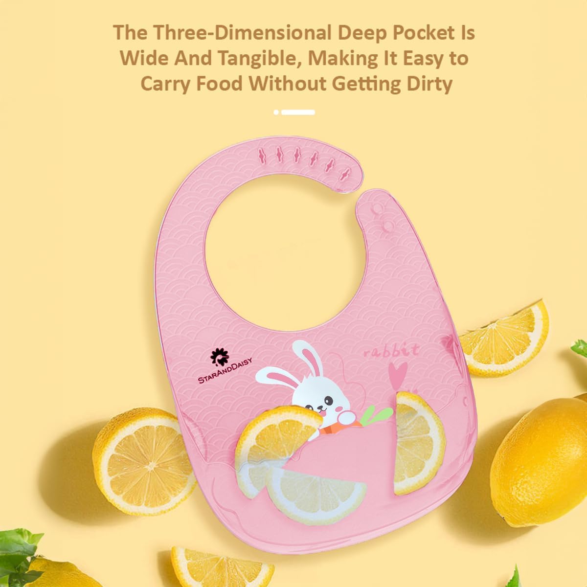 StarAndDaisy Reusable Silicone Baby Bib with Adjustable Buttons for Mess-Free Feeding, Weaning, and Easy Cleaning and Waterproof. (Printed-Yellow Blue)
