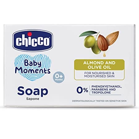Chicco Baby Moments Soap, New Advanced Formula with Natural Ingredients, Suitable For Baby's Gentle Skin, Moisturizing & Hydrating Formula, No Phenoxyethanol and Parabens (75g 3 + 1)