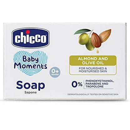 Chicco Baby Moments Soap, New Advanced Formula with Natural Ingredients, Suitable For Baby's Gentle Skin, Moisturizing & Hydrating Formula, No Phenoxyethanol and Parabens (75g 3 + 1)