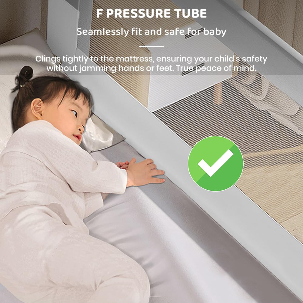 StarAndDaisy Baby Bed Guard Rail with U-Full Body Support Frame, Adjustable Height/Portable Single Side Bed Rail for Infant & Toddler's Safety (Grey & White-1.5 M)