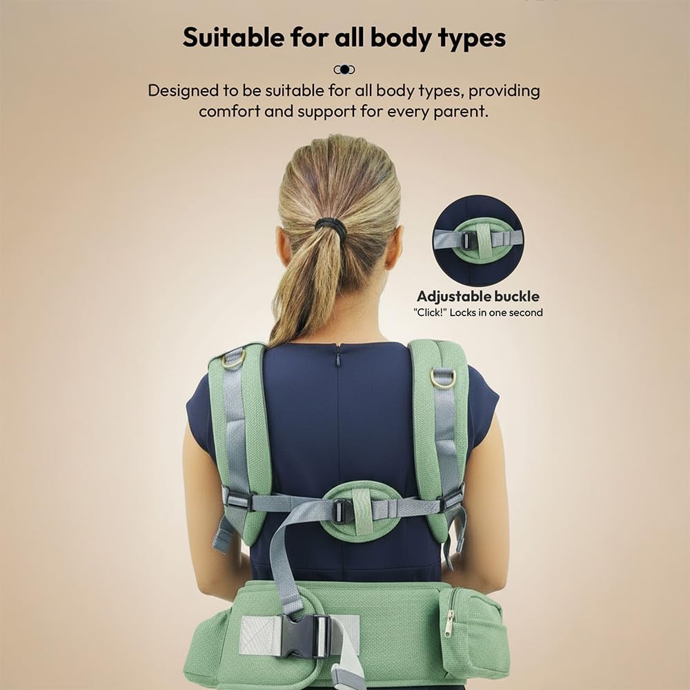 StarAndDaisy 4-in-1 Baby Carrier for 0 to 3 Year Baby/Kangaroo Bag with Comfortable Soft Hip Seat/Baby Carrier - 4 Carrying Positions, 2 Storage Pockets (Green)