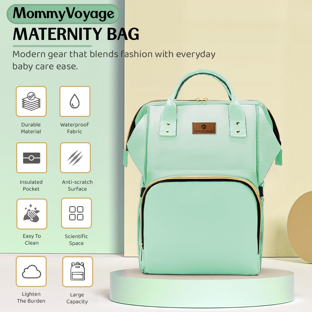 StarAndDaisy Diaper Bag for Mothers for Travel – 27L Lightweight Waterproof Leatherite Diaper Bag/Baby Bag for Mother Travel with 15 Multi-Purpose Pockets & Quick Access Diaper Pocket - Green
