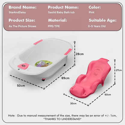 StarAndDaisy Baby Bath Tub for 0 to 5 Years/Bath Tub for Kids 0-3 Years/Infants Bathtub with Temperature Censor & Baby Bath Seat/Chair, Antislip Baby Bath Tub with Bath Sling-Pink