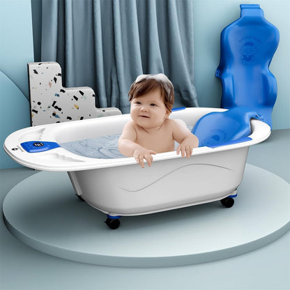 StarAndDaisy Baby Bath Tub for 0 to 5 Years/Bath Tub for Kids 0-3 Years/Infants Bathtub with Temperature Censor & Baby Bath Seat/Sling, Antislip Kids Bath Tub with Bath Chair -White Blue