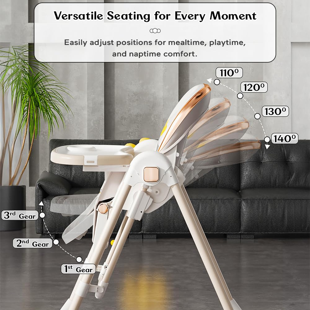 StarAndDaisy Galaxy 2 in1 Rocking Baby High Chair for Boys and Girls Dining Chair 4 Level Reclining Position, Adjustable Height, Locking Wheels, 5 Point Safety Belt (White)