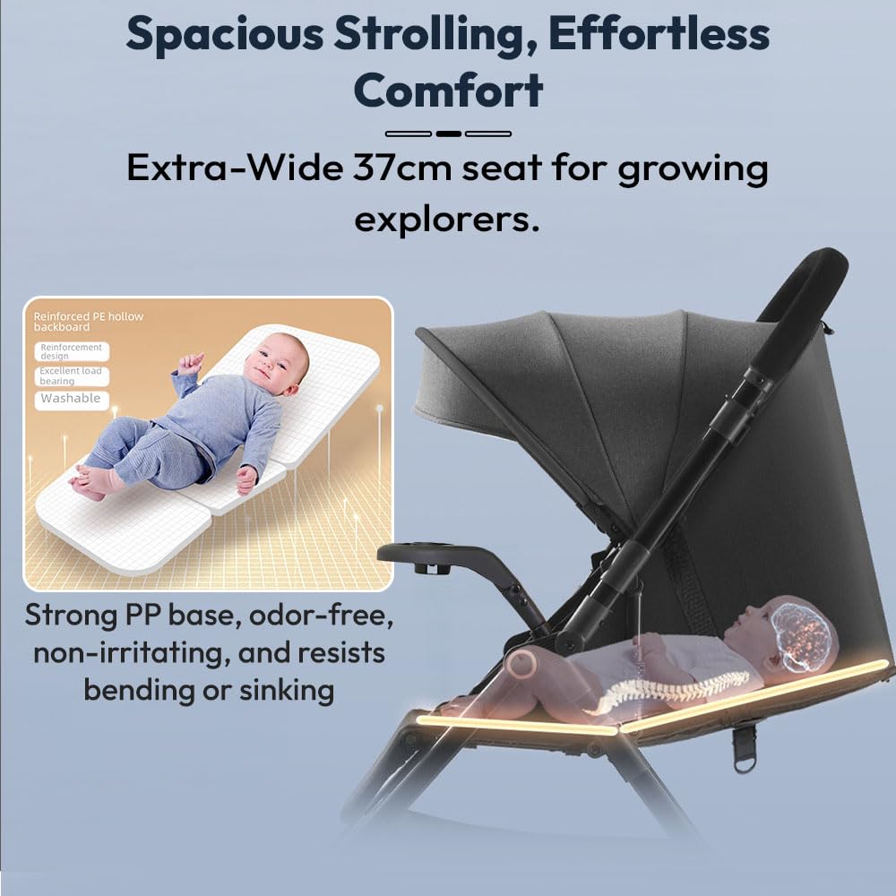 StarAndDaisy Stroller for Baby Boy Girl 0 to 5 Years/Foldable Baby Stroller Light Weight with Multi-Level Seat Recline, 5 Point Safety Belt, Pram for Kids-Black