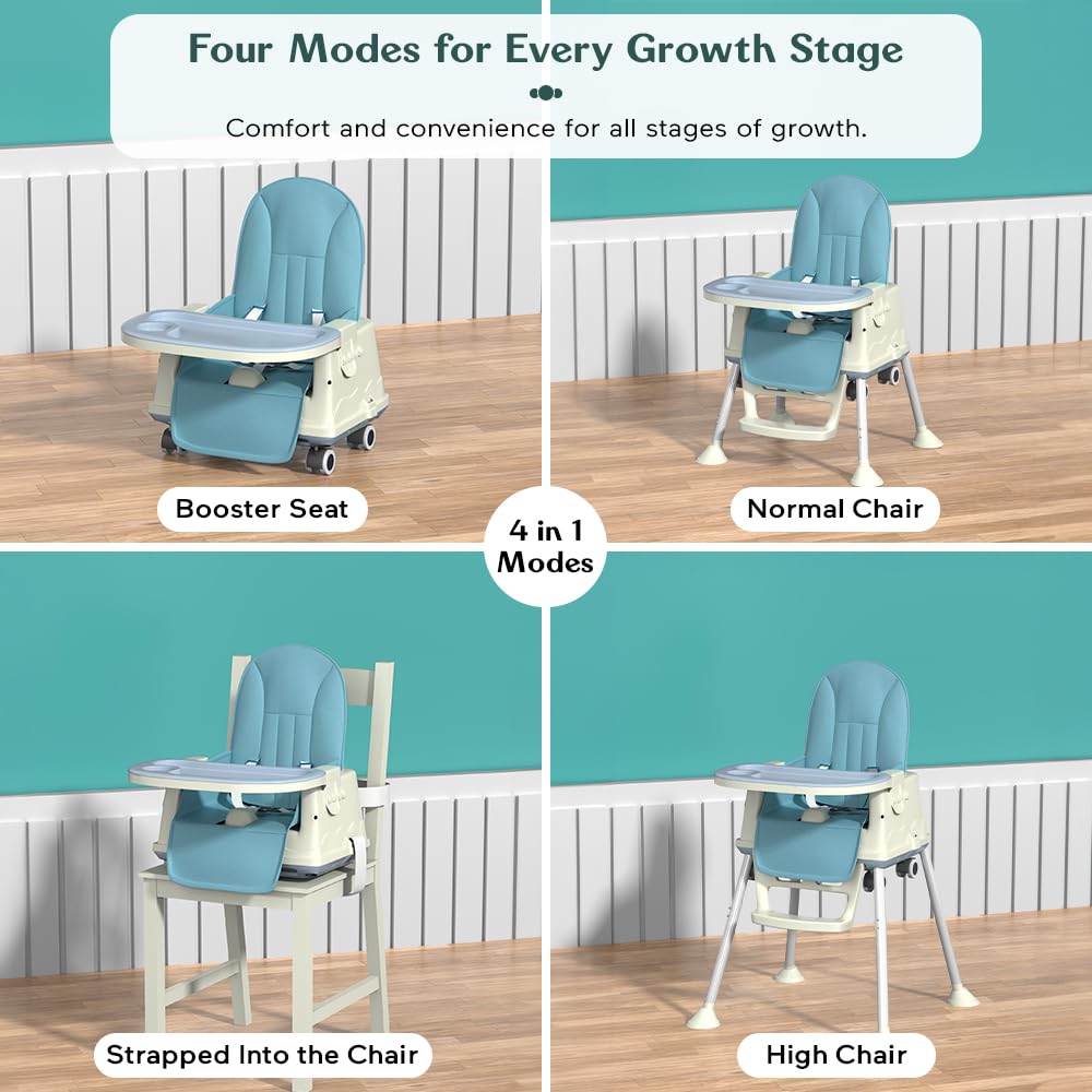 StarAndDaisy High Chair for Baby/Baby Feeding Chair for 0 to 5 Years with 4 in-1 Multifunctions/High Chair with Height Adjustable, Detachable Tray & One-Hand Adjustable -Blue