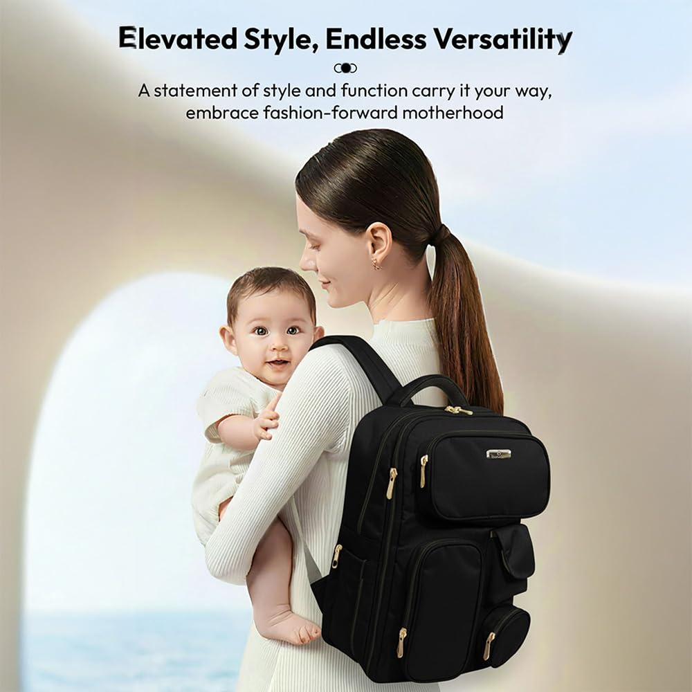 StarAndDaisy 3 in 1 Maternity Bag for Mothers–Spacious Multi-Compartment Diaper Bag for Mothers for Travel, Baby Bag for Mother Travel, Baby bag for Travelling with Insulated Bottle Pocket -Black