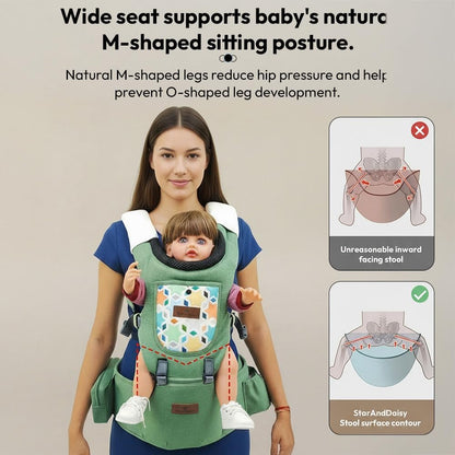 StarAndDaisy 4-in-1 Baby Carrier for 0 to 3 Year Baby/Kangaroo Bag with Comfortable Soft Hip Seat/Baby Carrier - 4 Carrying Positions, 2 Storage Pockets (Green)
