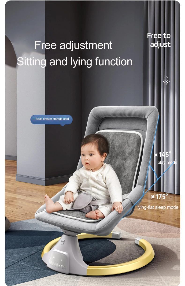 StarAndDaisy Baby Rockers for 0 to 2 Years, Baby Multi Functional Rocker for Babies, Infants & Toddler with Mattress, 5-Level Automatic Swing & Bouncer/Cradle with Touch Panel & Hanging Toys (Grey.)
