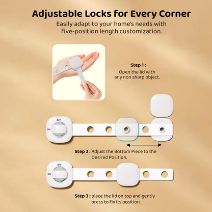 StarAndDaisy Baby Proofing Safety Locks, Adjustable Furniture Locks for Drawers, Fridge, Cupboards, Easy Install & Remove with Adhesive Pasting (Large, 4)