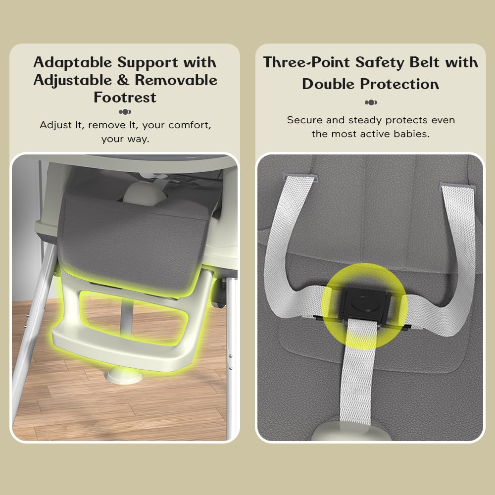 StarAndDaisy High Chair for Baby/Baby Feeding Chair for 0 to 5 Years with 4 in-1 Multifunctions/High Chair with Height Adjustable, Detachable Tray & One-Hand Adjustable - Grey