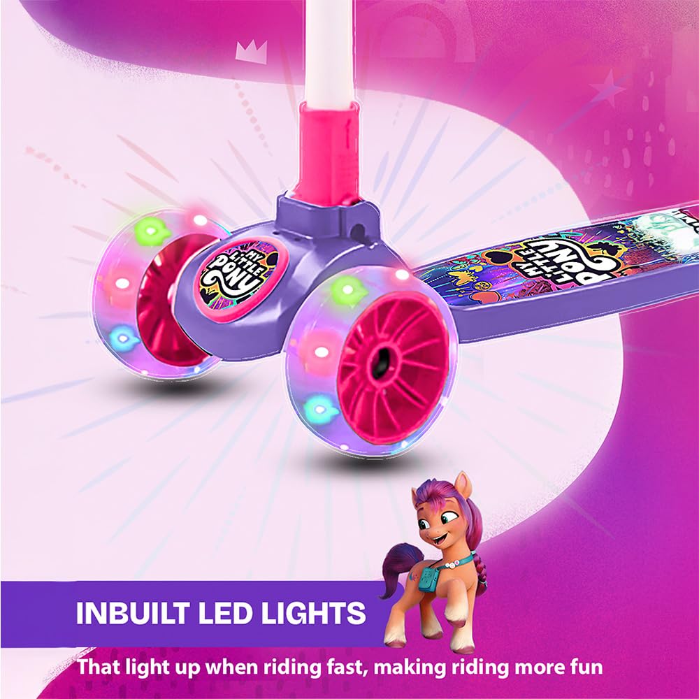 StarAndDaisy X Peppa Pig Kick Scooter for Kids 3+ Years, Foldable Skate Scooter for Children Girls & Boys with 4 Level Height Adjustment, LED Wheels & Brakes - Purple