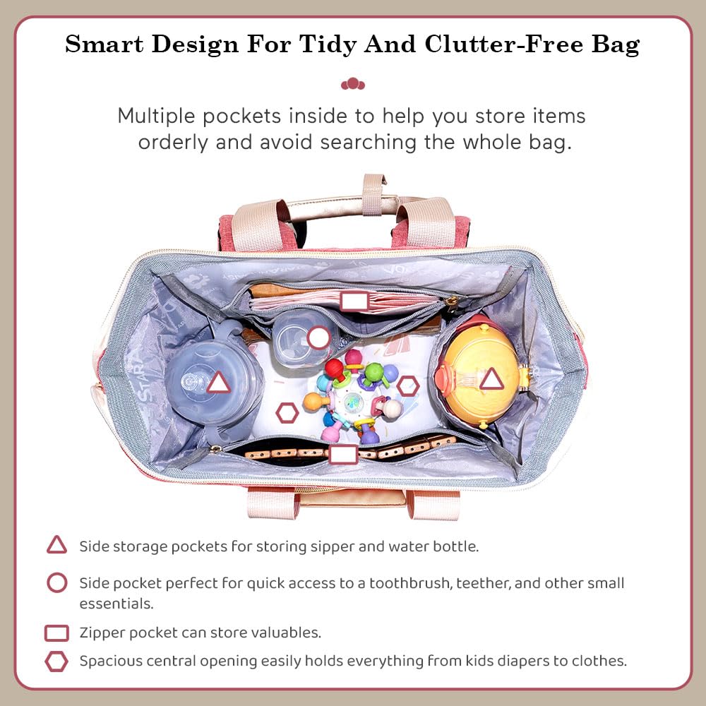 StarAndDaisy Diaper Bag/Backpacks for Mother- Maternity Bags for Baby with Multi Compartments & 2 Insulated Bottle Pocket, Stylish, Waterproof & Travel-Friendly, Lightweight - Pink