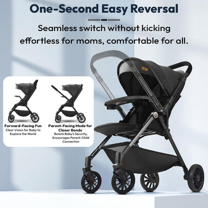 StarAndDaisy Stroller for Baby Boy Girl 0 to 5 Years/Foldable Baby Stroller Light Weight with Multi-Level Seat Recline, 5 Point Safety Belt, Pram for Kids-Black