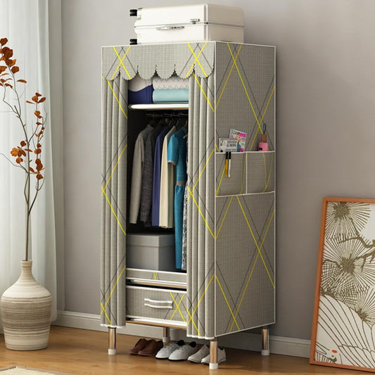 StarAndDaisy Breathable Fabric, Alloy Steel Kids Foldable Wardrobe with Cover & Drawers Almirah for Clothes, Shoes & Accessories/Space-Saving Closet with Side Pockets & Hanging Rod -Rhombus, Grey