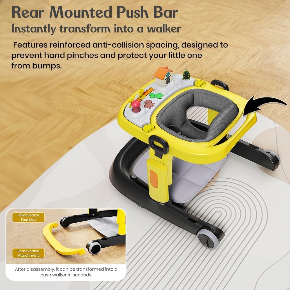 StarAndDaisy Elegant Baby Walker 6-18months / Walker for Kids Girl Boy with Anti Fall Brake Pads, 3 Speed Height Adjustment, Multi-Level Seat Adjustment, Recreational Music Toy Bar (Yellow Black)