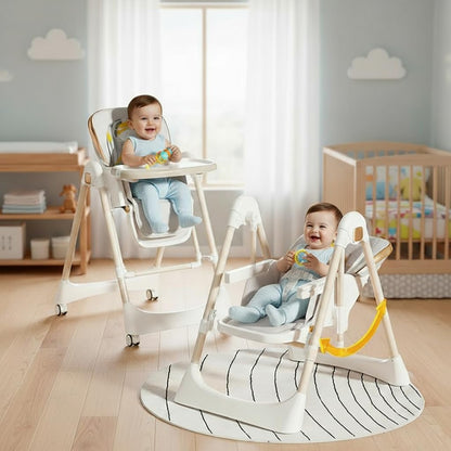 StarAndDaisy Galaxy 2 in1 Rocking Baby High Chair for Boys and Girls Dining Chair 4 Level Reclining Position, Adjustable Height, Locking Wheels, 5 Point Safety Belt (White)