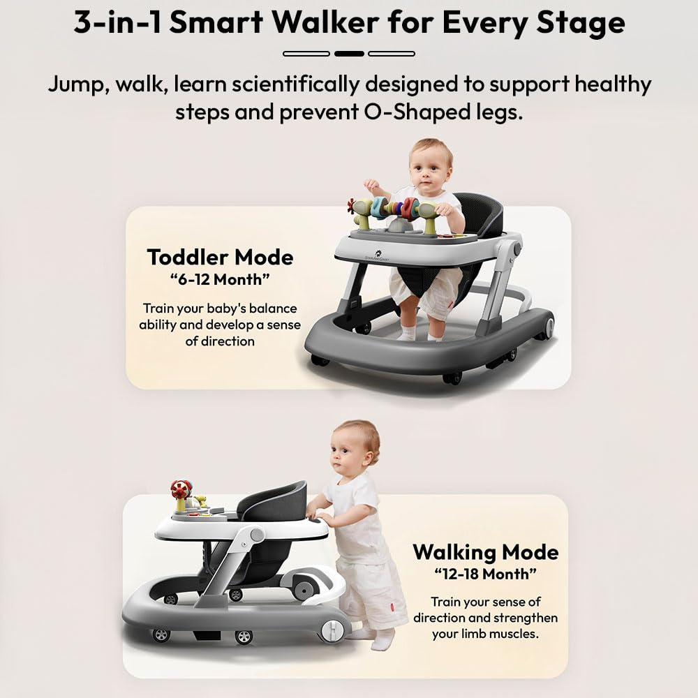 StarAndDaisy Baby Walkers For 6-24 Month Baby Boy Girl/Walker For Kids For 1 Years With Adjustable Height, Musical Tray/WalkerBaby With Brakes Prevant from Falling,Light Grey