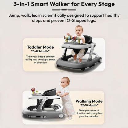 StarAndDaisy Baby Walkers For 6-24 Month Baby Boy Girl/Walker For Kids For 1 Years With Adjustable Height, Musical Tray/WalkerBaby With Brakes Prevant from Falling,Light Grey